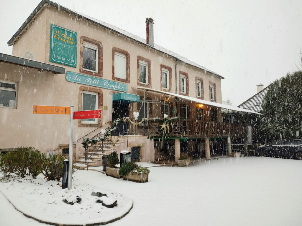 snowy restaurant